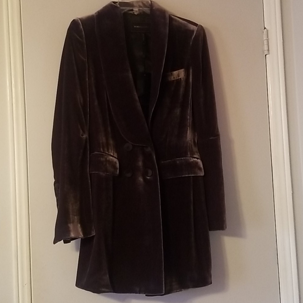 BCBG Grey Ash Woven Jacket Velvet NWT